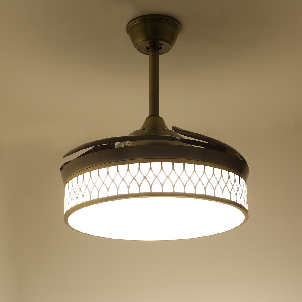 42" Ceiling Fan Light Flush Mount Ceiling Fan W/ Remote Control & Dimmable Light