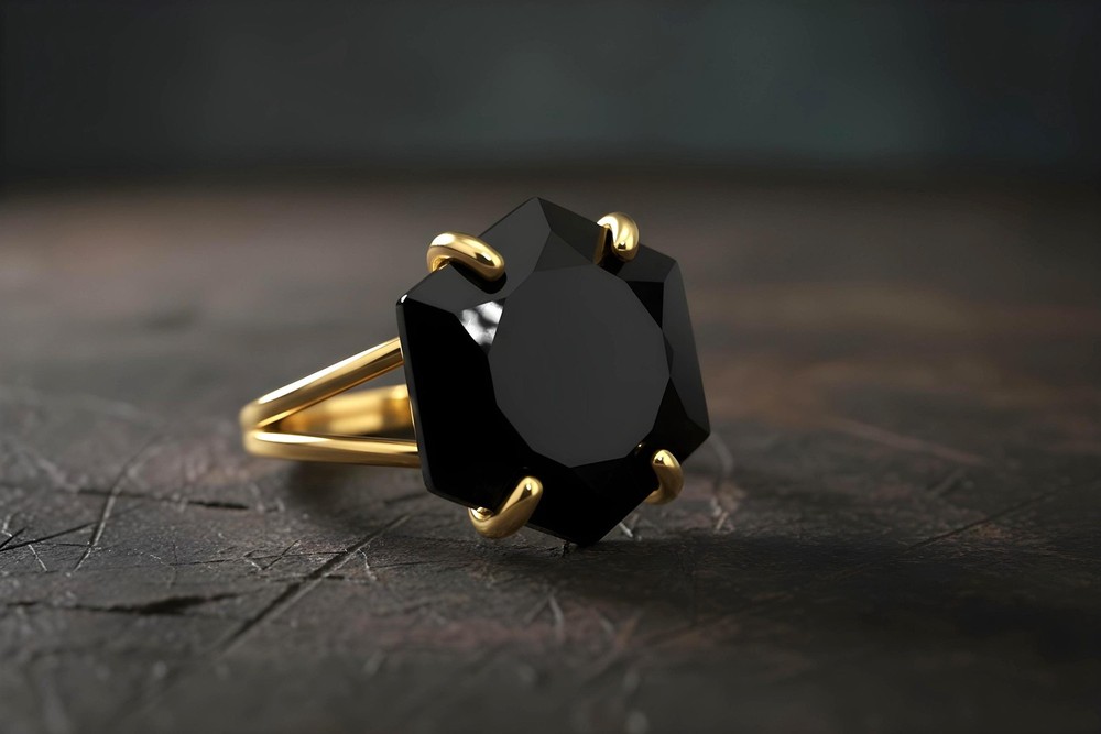 Sterling Silver Hexagon Ring Black Onyx Gemstone Polished Handcrafted