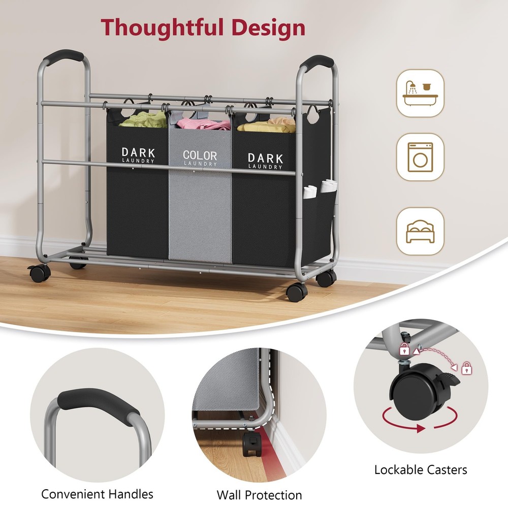 Laundry Sorter 4 Sections, Laundry Separator Hamper with Heavy Duty Lockable ...