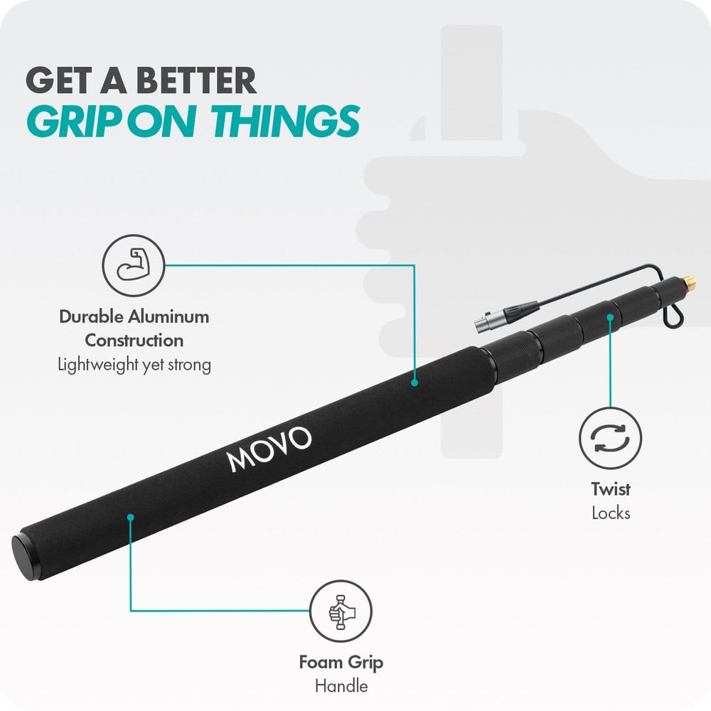 Movo CMP-17C Professional Aluminum Boom Pole with Internal XLR Cable