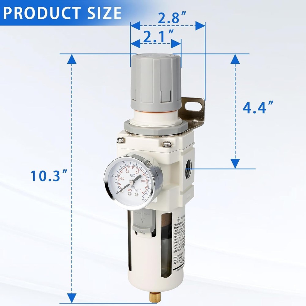 WeiTeng 1/2" NPT Compressed Air Filter Regulator Combo, 5 Micron Brass Filter