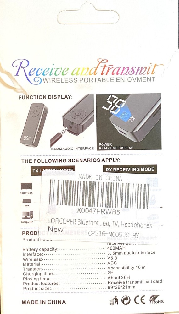 Loficoper Bluetooth Wireless 5.3 Lavalier Style Receiver Transmitter M06