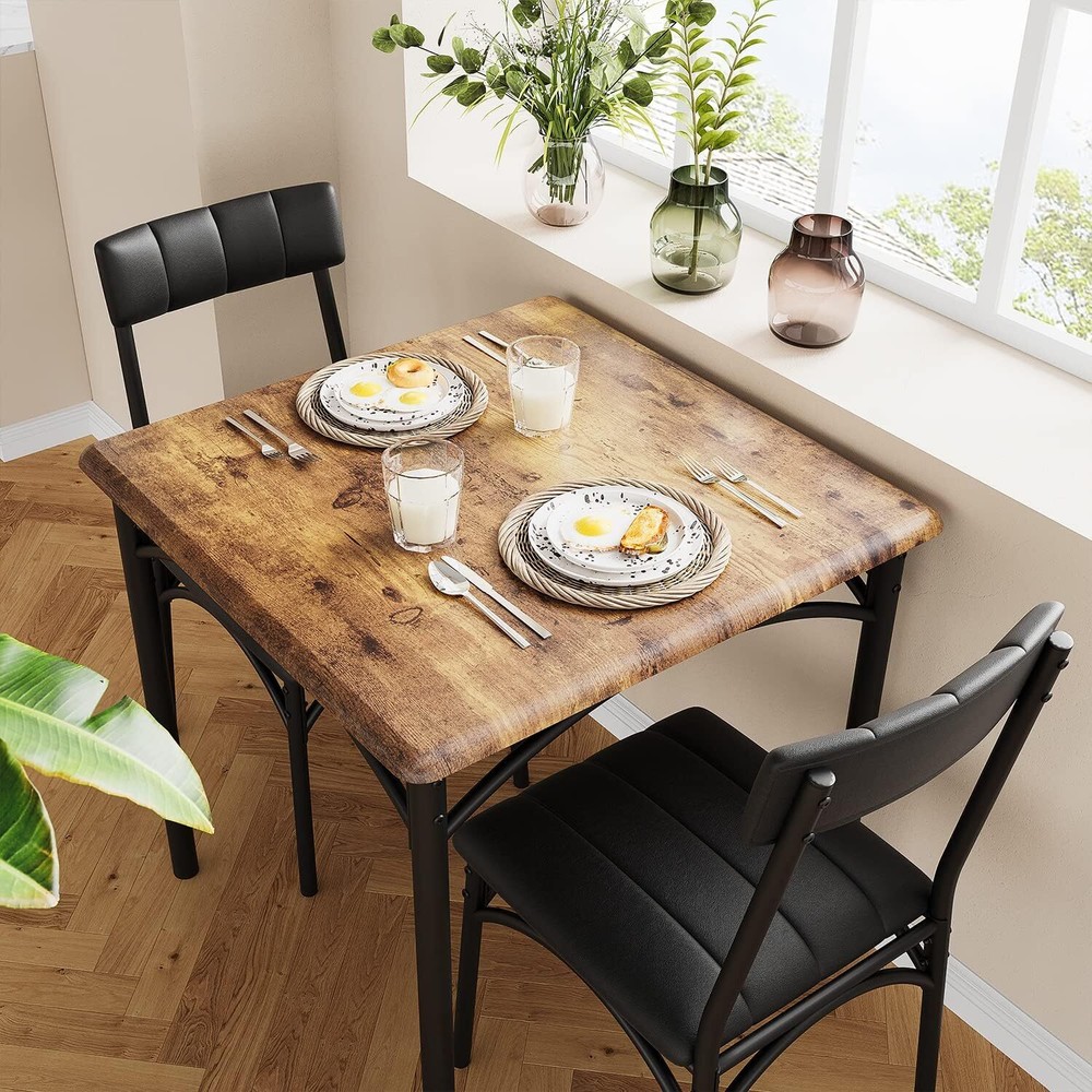 3PCS Dining Set Table and 2 Upholstered Chairs Wood Top for Small Space Kitchen