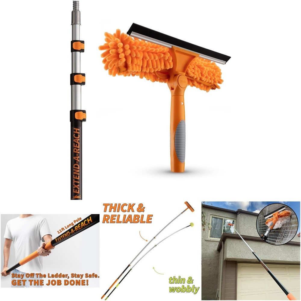 20ft Extendable Window Cleaning Squeegee Microfiber Pole Scrubber
