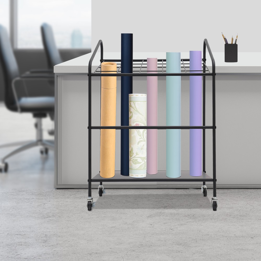 Mobile Paper Rolls Organizer Floor Storage Rack Material Roll Dsplay Rack Black