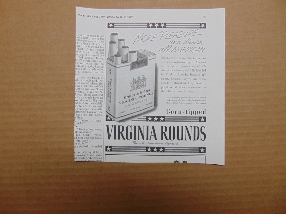 1941 VIRGINIA ROUNDS CIGARETTES  print ad