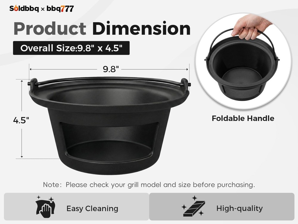 Cast Iron Ash Can with Foldable Handle for Big Green Egg Large, Ash Basket Ch...