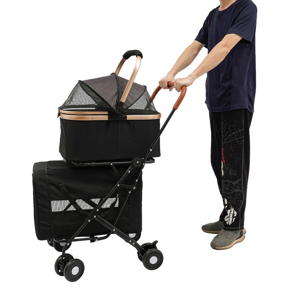 2-Tiers Small & Medium Dogs Stroller Dog & Cat Stroller Pet Stroller Foldable