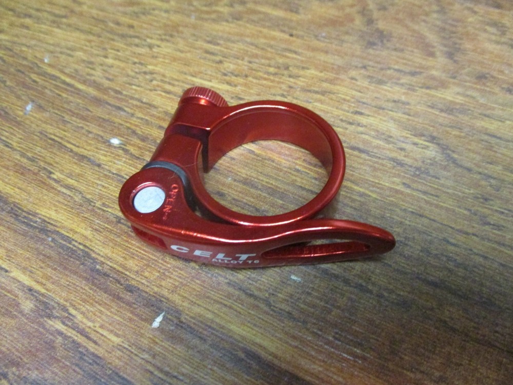 NOS CELT QUICK RELEASE SEAT POST / PILLAR COLLAR CLAMP - RED ANODIZED - 34.9mm