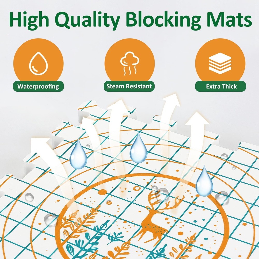 9 Pcs Blocking Mats for Knitting, Extra Thick Blocking Boards with Grids, wit...