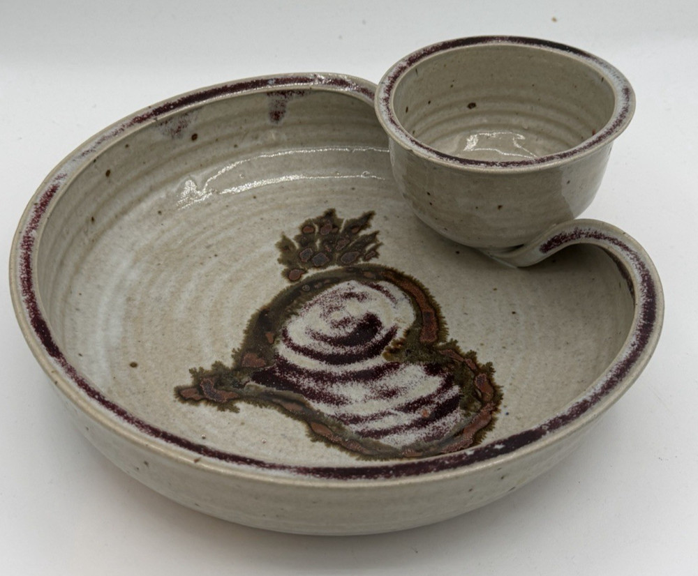 Studio Art Pottery Chip N Dip Set Serving Tray Bowl Platter Handmade Signed 11"