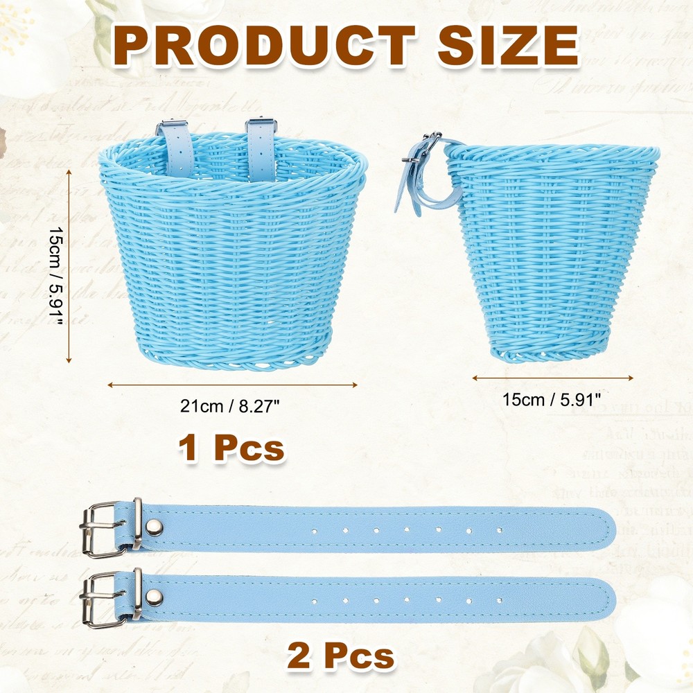 Handwoven Wicker Rainbow Bicycle Basket with Adjustable, Blue