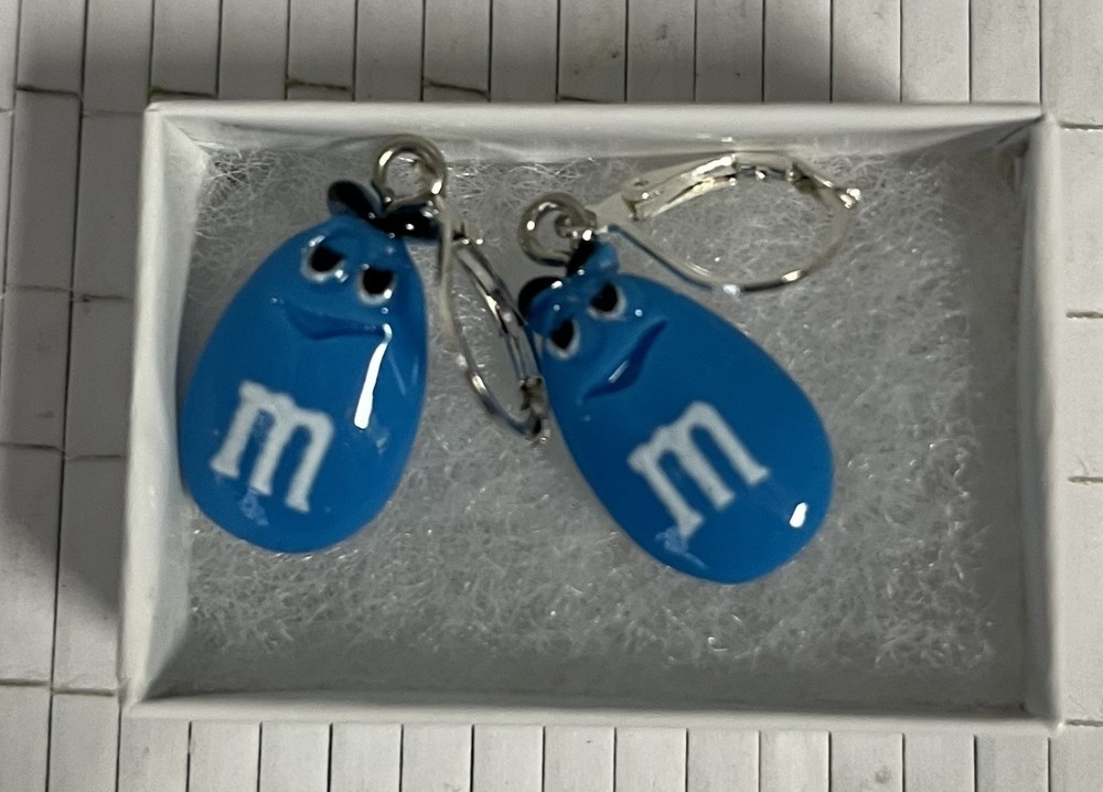 Exclusive Sexy Dangling Blue M & M's Ear Rings on Hooks
