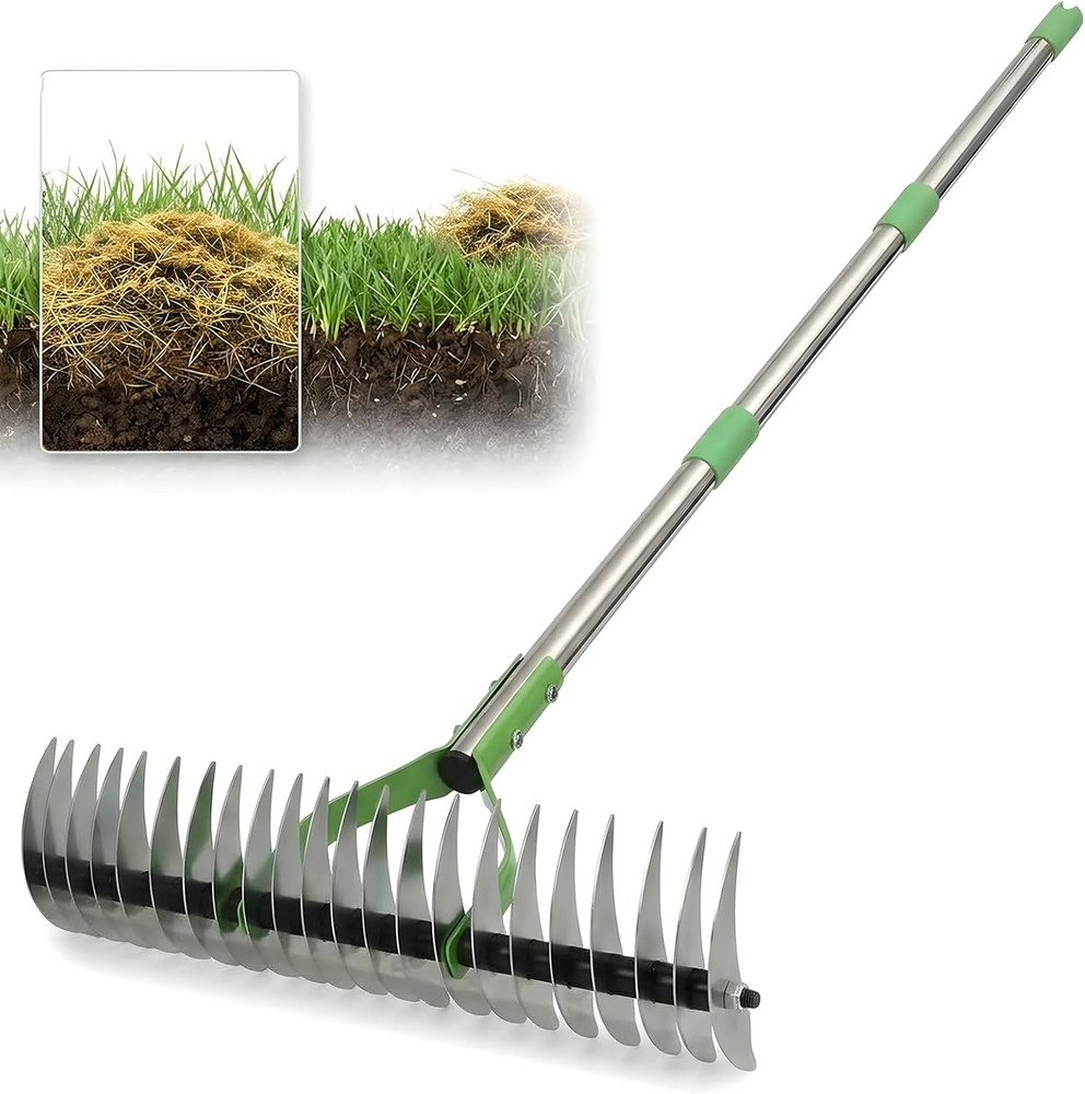 Heavy Duty Thatch Rake for Lawns - 13” Deep-Clean Dethatching Rake for Dead Gras
