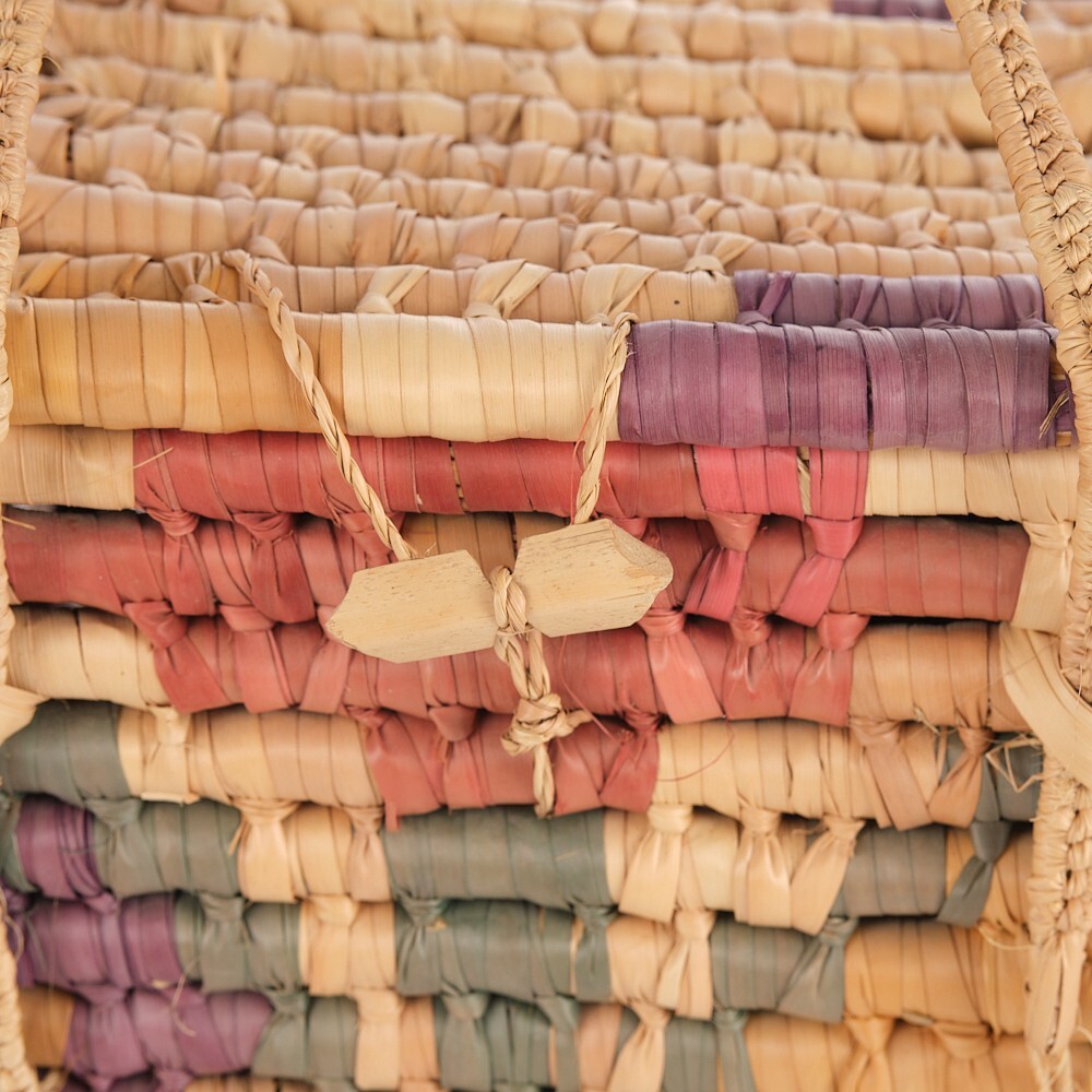 Multi-Colored Straw & Reams Floral Pattern Picnic Basket