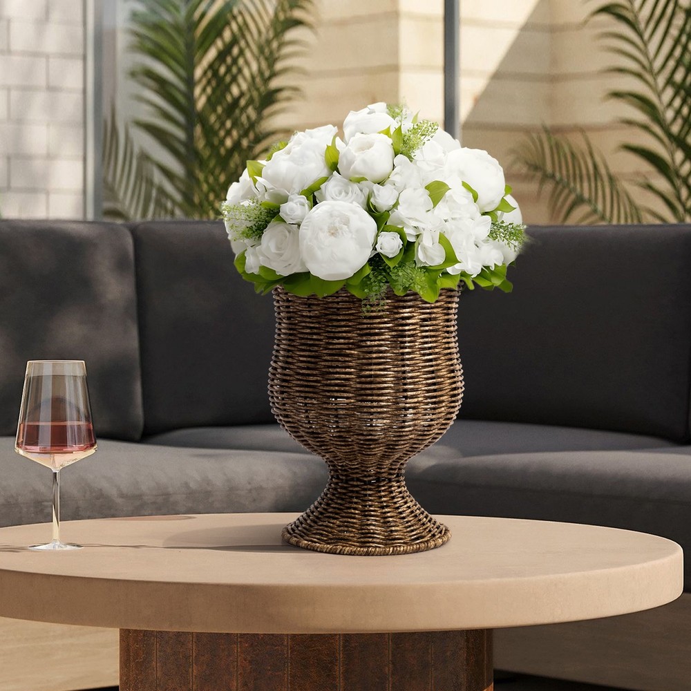 8 Inch Goblet Woven Planter Urn Shape Brown