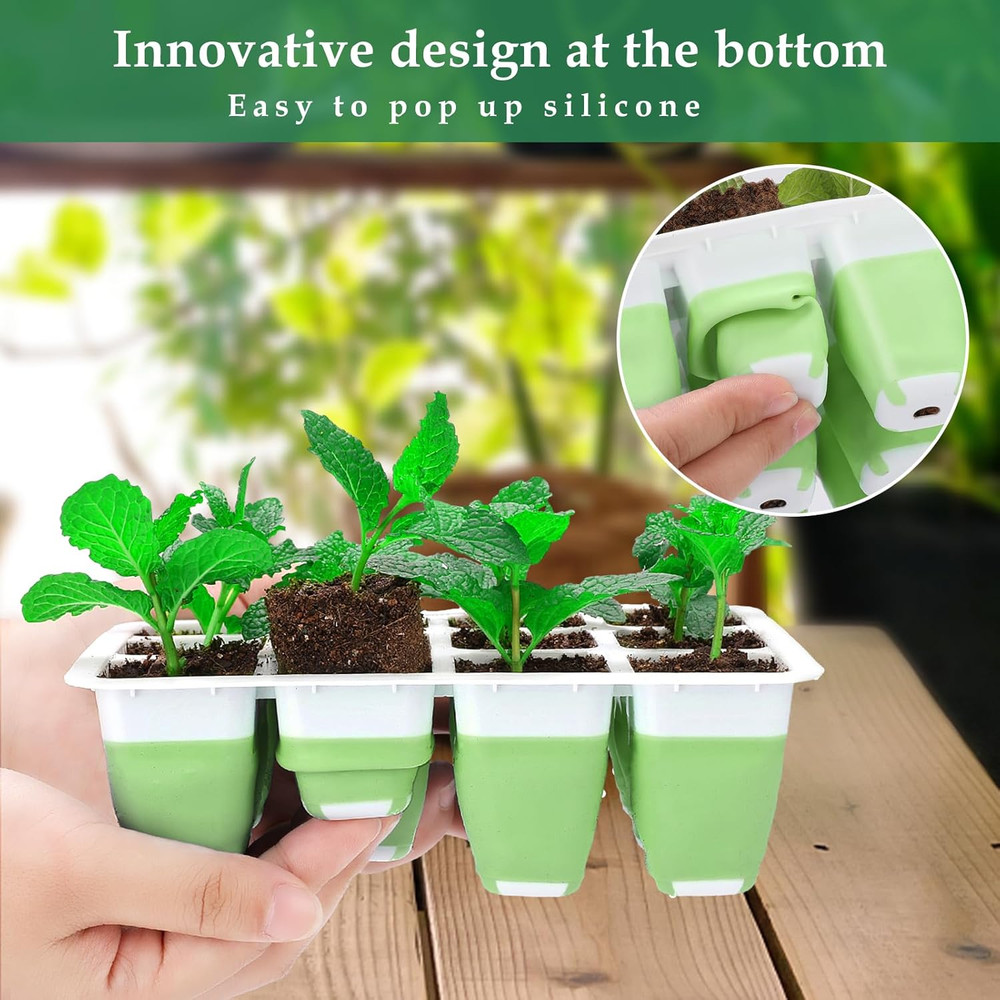 Seed Starter Tray, 48 Cells Indoor Seed Starter Kit, Flexible Silicone Designed