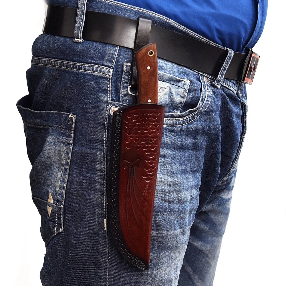 SHARD BLADE Leather Sheath Vertical Belt Holster Skull Embossed 8" Fixed Blade