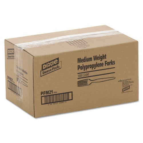 Dixie Plastic Cutlery, Mediumweight Fork, Plastic, White, 1,000/Carton