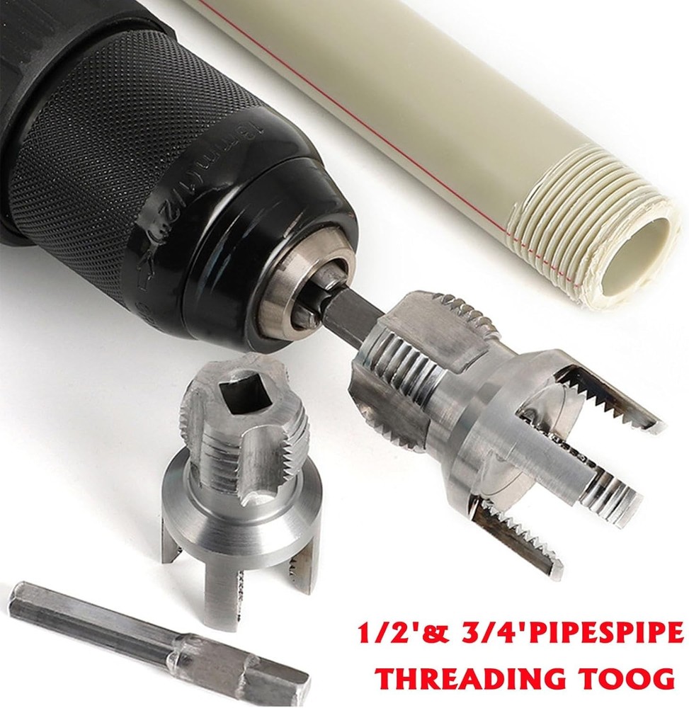 PVC Pipe Threader Kit, 3 Piece Set, 1/2" 3/4" NPT Sizes, Dual-Function Internal