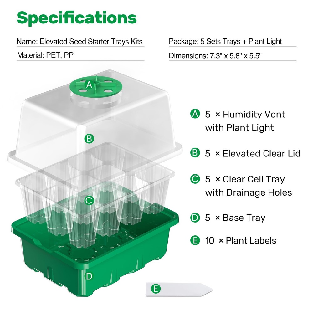 10 Packs Seed Starter Tray with Elevated Lid, 120 Cells Thicken Seed Starting...