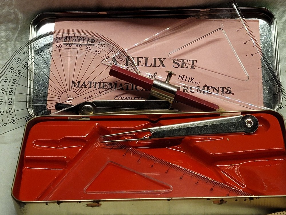 COLLEGIATE INTERMEDIATE HELIX MATHEMATICAL DRAFTING INSTRUMENTS FULL SET TIN BOX