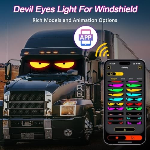 2PCS Devil Eyes Light for Windshield ：Programmable Led Sign，USB 23.6inx4.73in