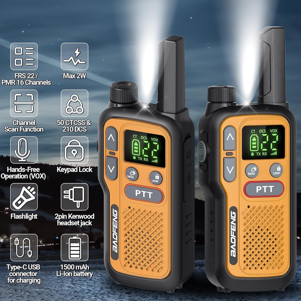 Long Range Rechargeable Walkie Talkies with NOAA Weather | 2-Pack