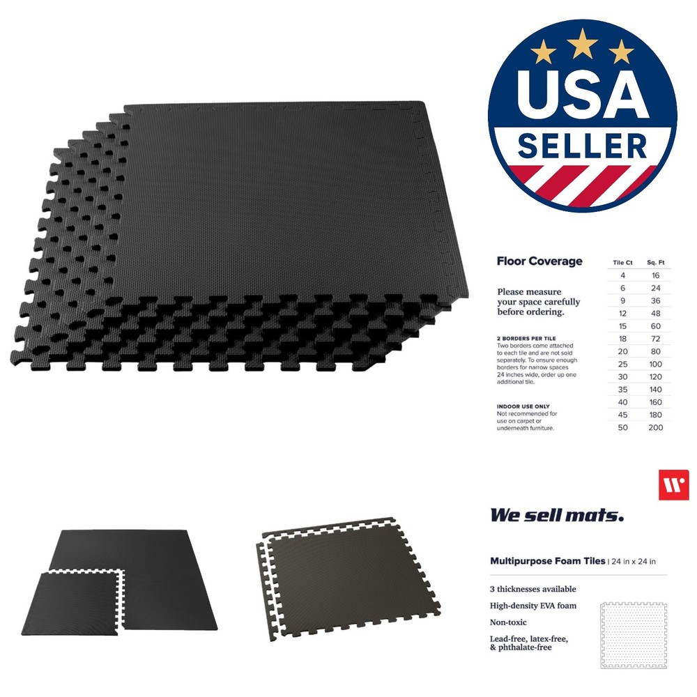 Durable 3/8" EVA Foam Exercise Floor Mat - Interlocking Anti-Fatigue Tiles