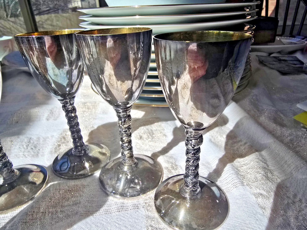 ANTIQUE Plator Silverstone Grape Leaf on Handle Goblet Made In Spain