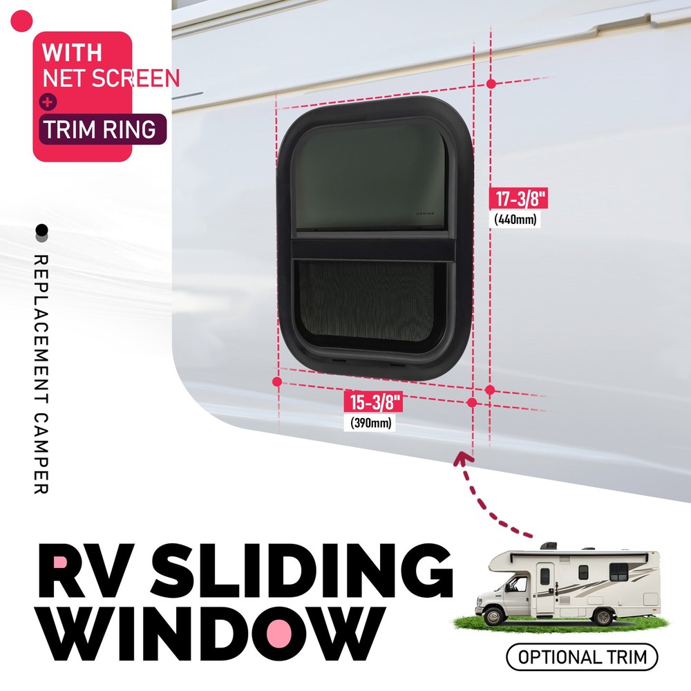 14" x 16" RV Window with Trim Ring Vertical Sliding Window Cargo Trailer Camper