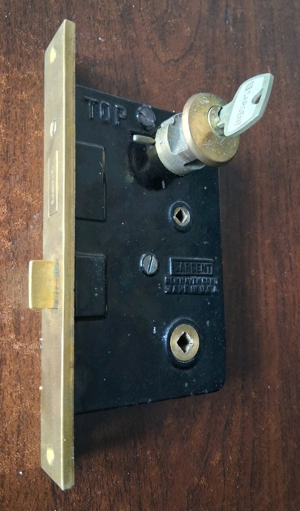 Antique Cast Iron SARGENT 6745 MORTISE Push Button POCKET LOCK-Salvage Hardware