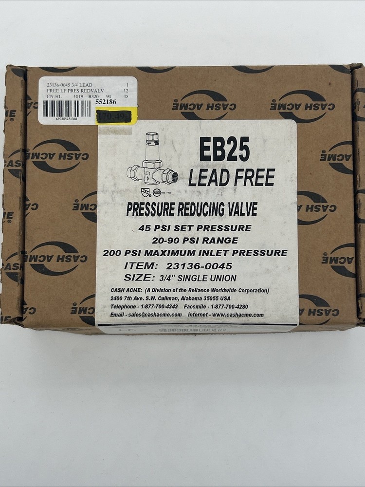 Cash Acme 23136-0045 Pressure Reducing Valve Assembly 3/4” EB25 Lead Free • NEW