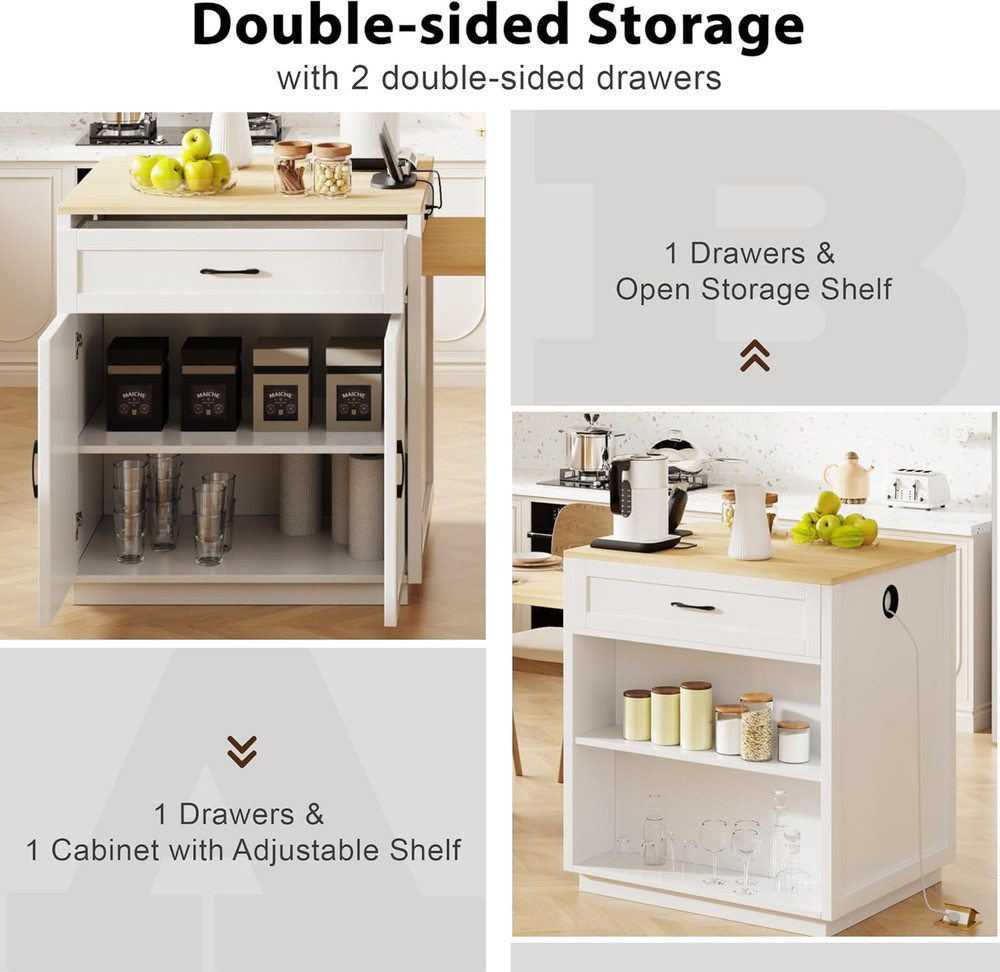 82.7" Kitchen Island with Extendable Table & Storage - White Oak
