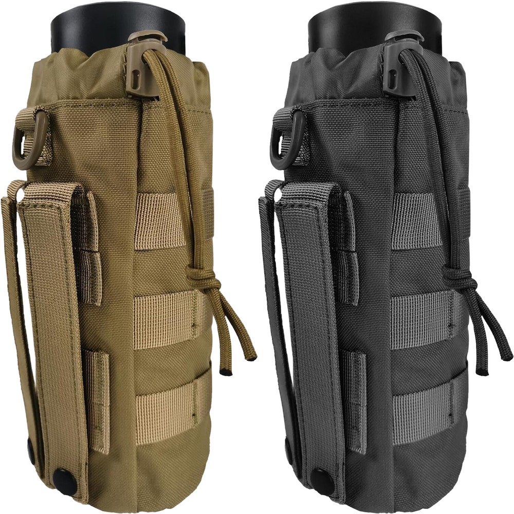 Tactical MOLLE Water Bottle Pouch Holder with Drawstring Open Top & Mesh Bottom