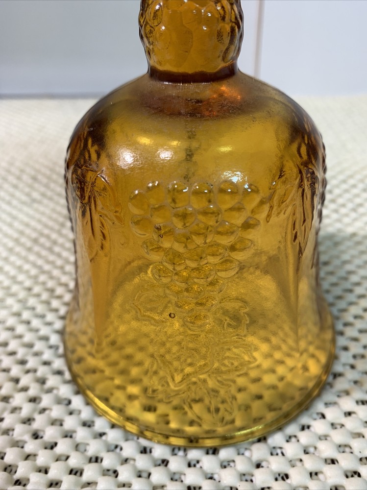 Indiana Glass Tiara Amber Decorative Dinner Bell Grape Pattern EUC