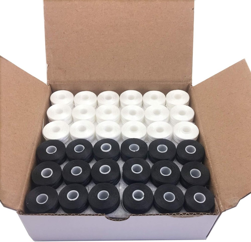 Prewound Bobbin Thread, Sideless, 144pcs Type L Size (SA155) (72White + 72Bla...