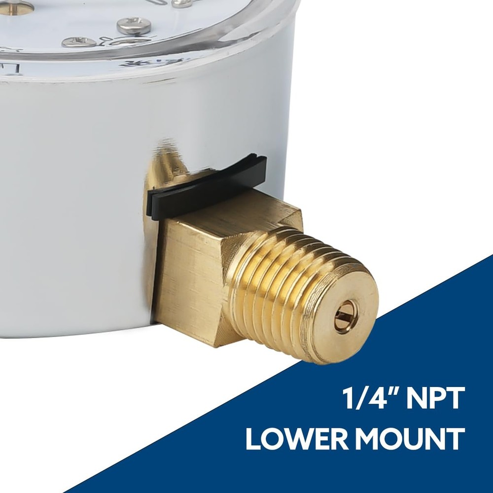 Low Pressure Gauge 0-5 Psi, 2.5" Dial, 1/4" NPT, Zero Adjustment for Testing