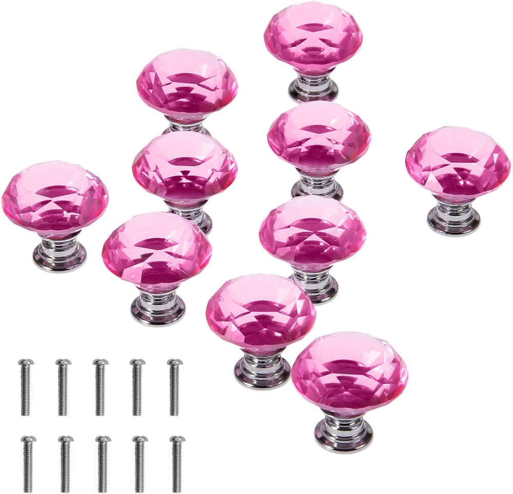Crystal Glass Cabinet Knobs, 30Mm Diamond Shape Drawer Pulls Handles, White Clea