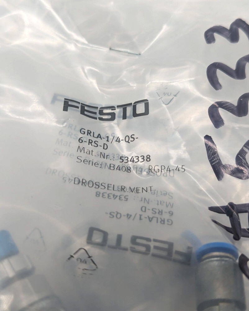 4x FESTO GRLA-1/4-QS-6-RS-D Throttle Check Valve 534338 NEW