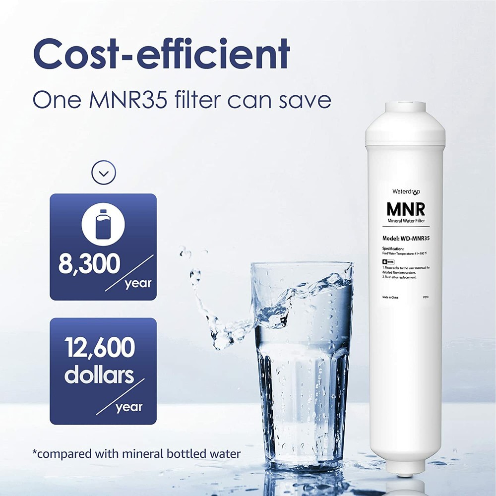 Waterdrop Remineralization Inline Water Filter, 1/4” Quick Connect Post Filter