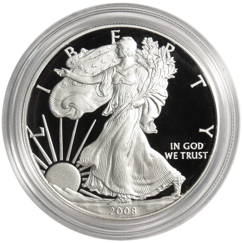 2008-W Proof $1 American Silver Eagle Box, OGP & COA