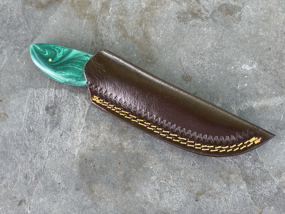 9” Fixed Blade Knife Leather Sheath Full Tang Green Black Handle Belt Loop