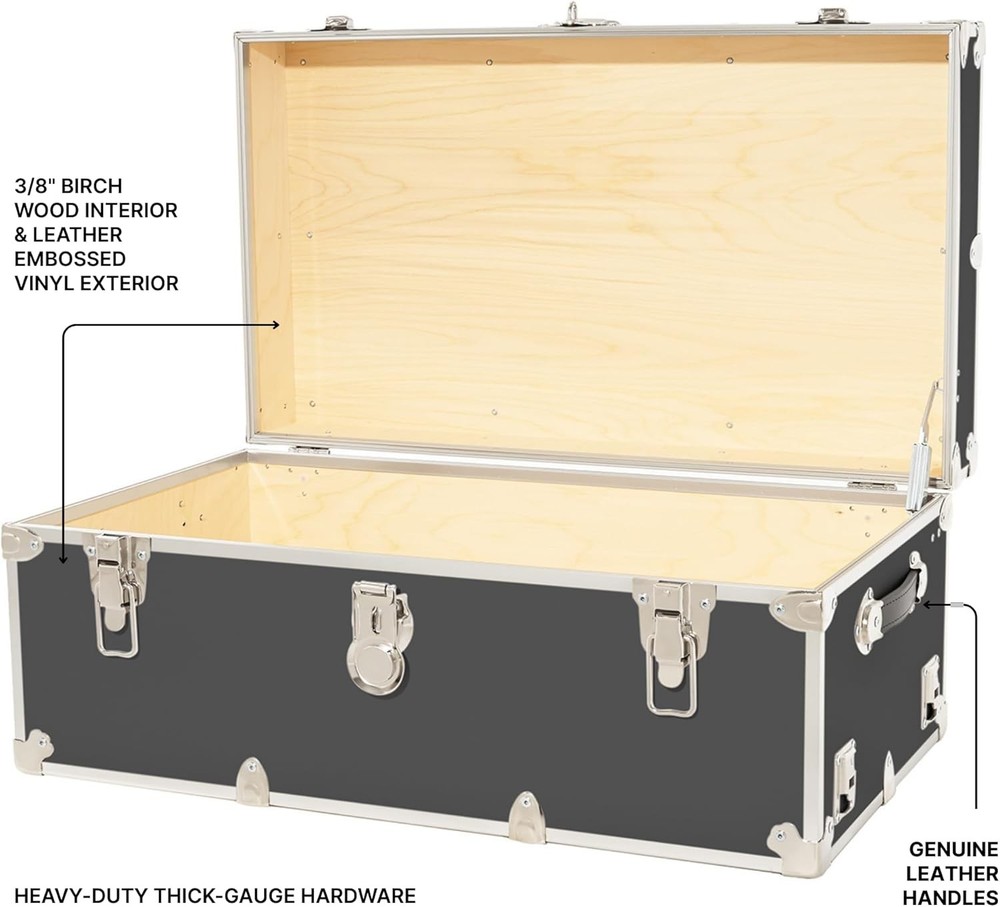 Large Armor Camp Trunk W/ Removeable Wheels Secure Dorm Storage Chest Ideal