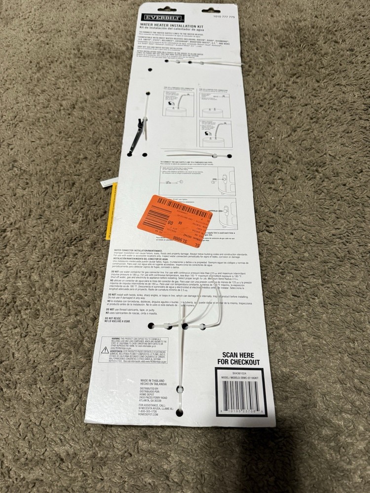 Everbilt Gas Water Heater Installation Kit Lead Free EBWC-07-18GKIT NEW