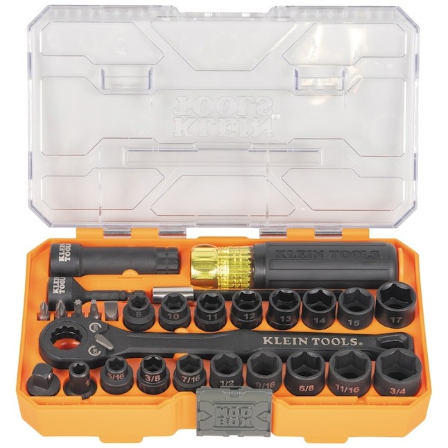 Klein Tools KNECT Essential Pass Through Impact Socket Set, SAE, Metric, 28-Piec