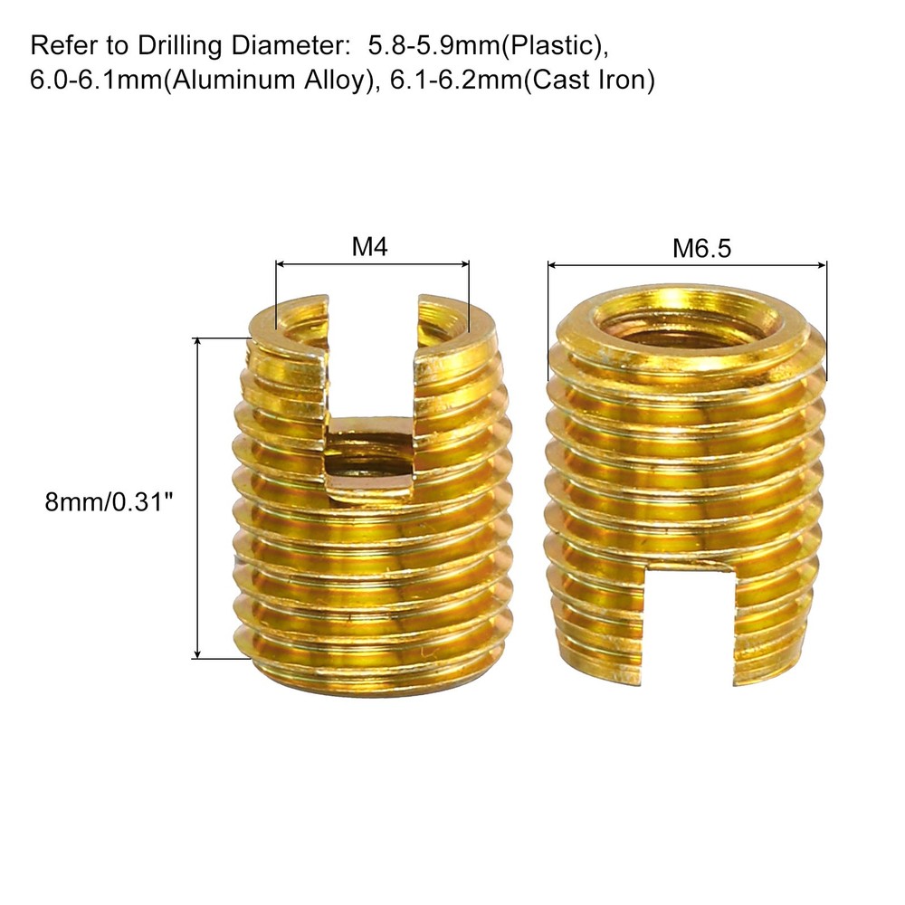Self Tapping Threaded Inserts, 15pcs Inner M4 M6.5x8 Carbon Steel Nuts