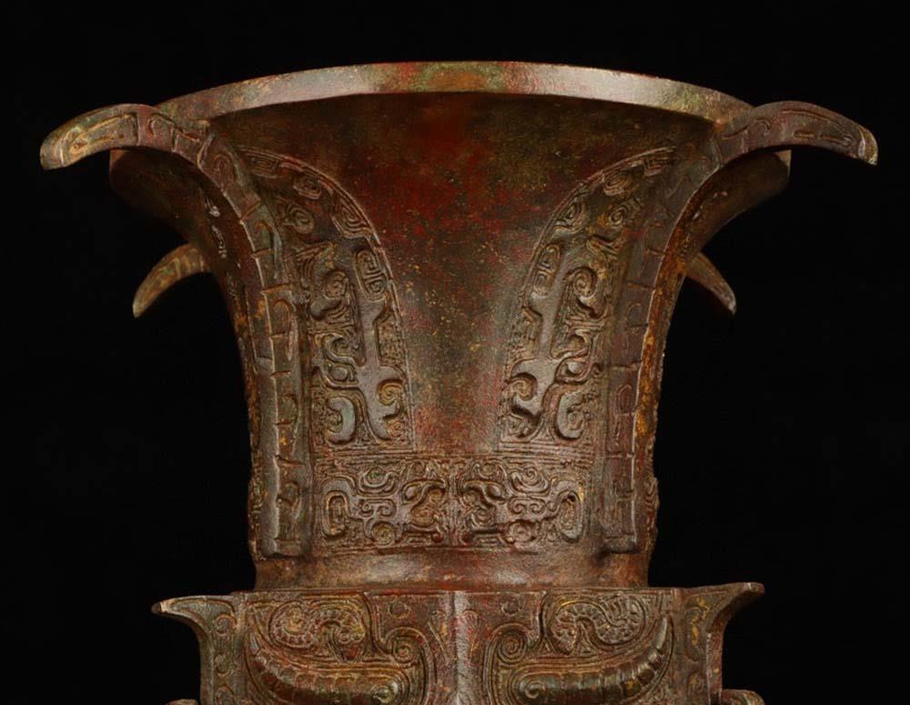 32CM Old Chinese Bronze Statue Zun Pot w/pattern N1763