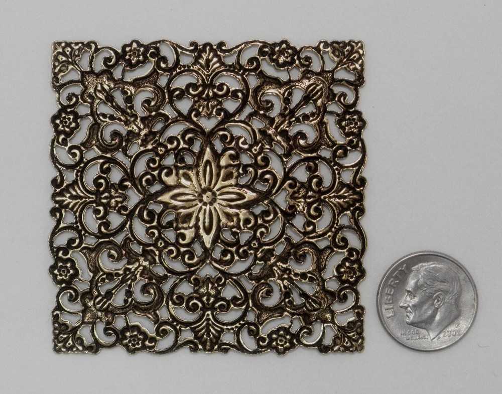 #4107 LARGE ANTIQUED GOLD SQUARE OPEN FILIGREE COMPONENT - 1 Pc