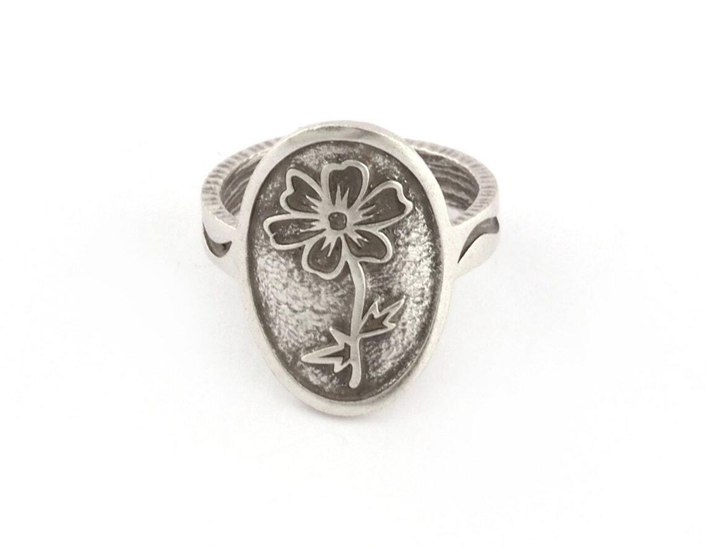 Birth Monthly Flower (August Poppy) Adjustable Ring Raw Solid Brass 8us 5320